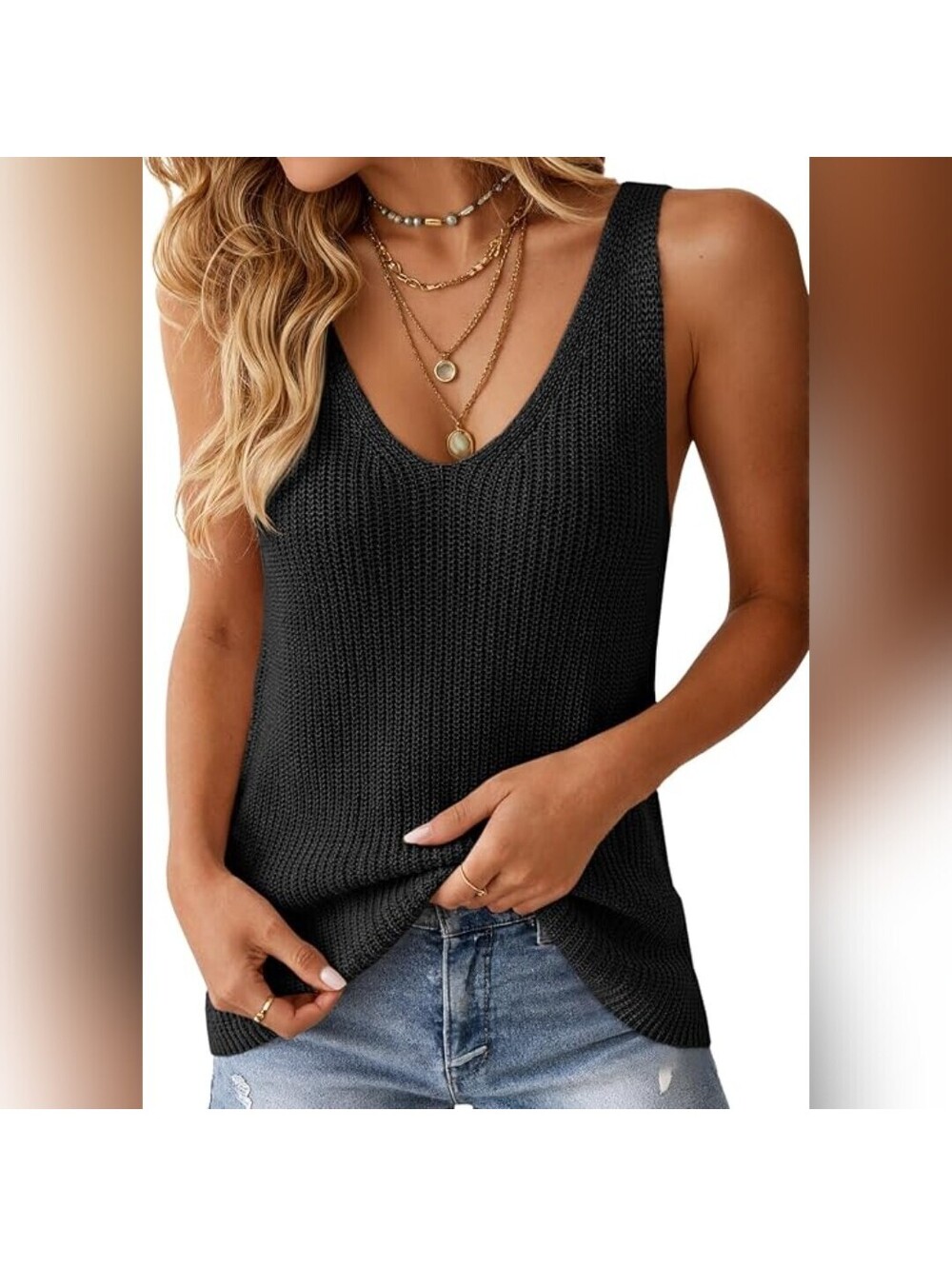NWOT SHEIN Women's Black V-Neck Sleeveless Knit Tank Top Sweater, 2XL